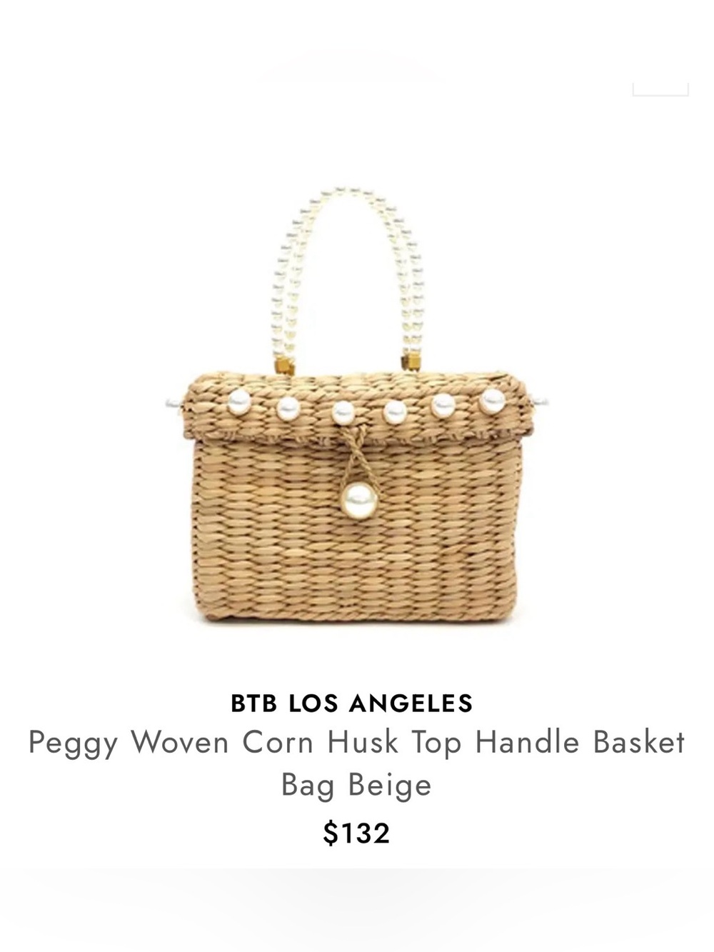 BTB Los Angeles Peggy Woven Corn Husk Top Handle Basket Bag
